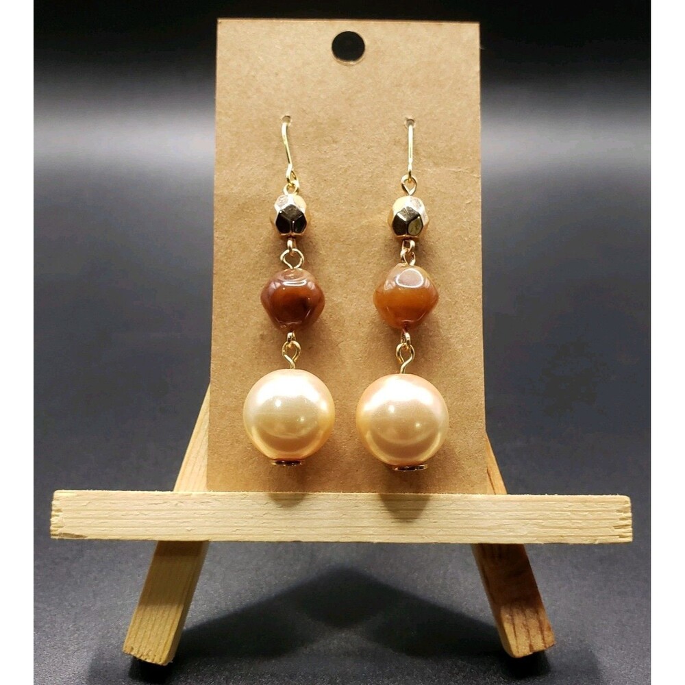 Dangle/Drop/Costume/Ceramic & Glass Gold~Brown & Tan Handcrafted Beaded Earrings